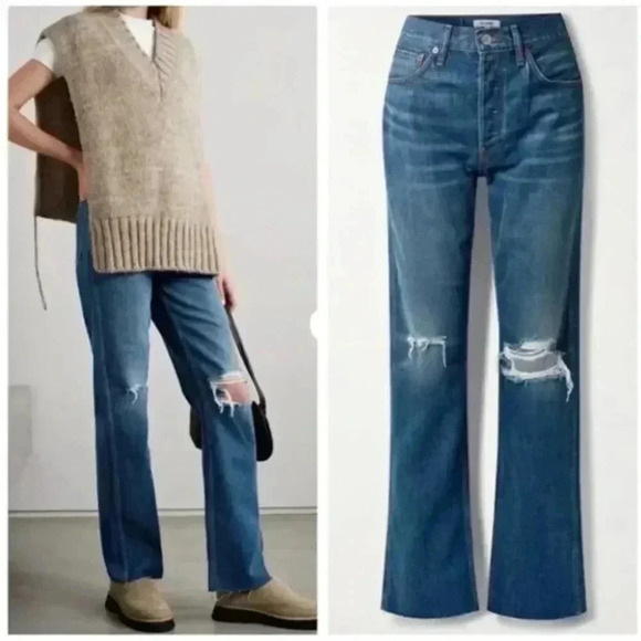 NWT Re/Done 90s High Rise Loose Jeans Destroyed Broken Blue size 27 - Picture 16 of 16